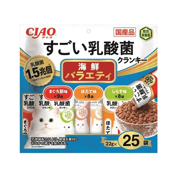 CIAO 貓糧 日本1.5兆億個乳酸菌系列 海鮮混合味 22g 25袋入 (淺藍) (P-261) (圖片1)