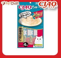 CIAO 肉泥 貓零食 飛魚乾粉+鰹魚肉醬 14g 4本入 (藍) (SC-178) (圖片1)