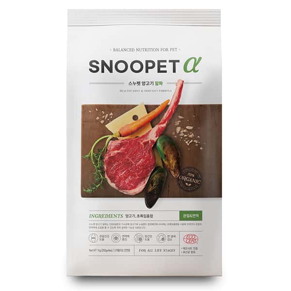 Snoopet Snoopet α 狗糧 關節強化有機配方 鮮羊肉+青口+蔬菜 1kg 1kg 正面圖
