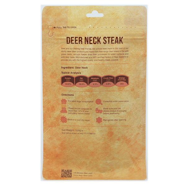 dear dear deer 狗零食 耐咬潔齒系列 鹿頸扒 100g 100g  背面圖