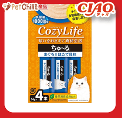CIAO 肉泥 貓零食 CozyLife系列 扇貝+金槍魚肉醬 14g 4本入 (深藍) (SC-402) (圖片1)