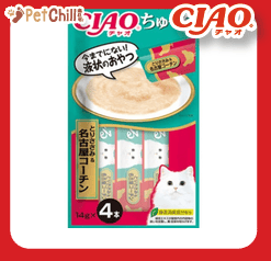 CIAO CIAO 肉泥 貓零食 雞肉+名古屋產雞肉肉醬 14g 4本入 14g  正面圖