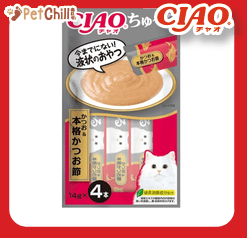 CIAO 肉泥 貓零食 鰹魚乾+鰹魚肉醬 14g 4本入 (灰) (SC-246) (圖片1)