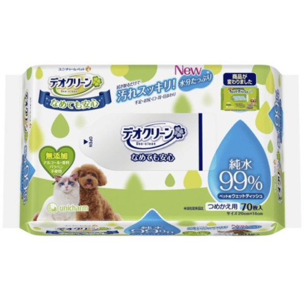 Unicharm 日本無添加 99%純水 清潔濕紙巾 70枚 (貓犬用) (圖片1)