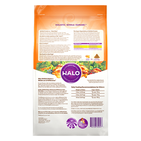 HALO HALO 貓糧 幼貓無穀糧 雞肉及雞肝配方 3lb 3lb  背面圖