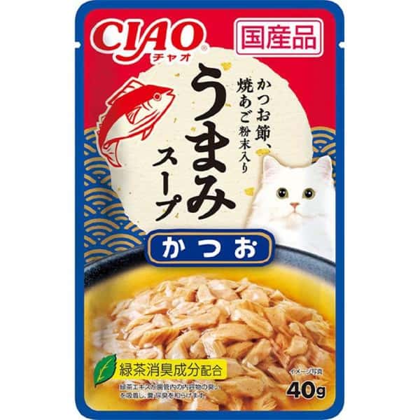 CIAO 貓濕糧 日本滋味湯軟包系列 鰹魚+飛魚乾粉 40g (藍) (IC-352) (圖片1)