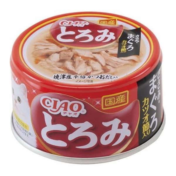 CIAO CIAO 貓罐頭 濃湯雞肉+金槍魚+鰹魚節 80g 80g  正面圖