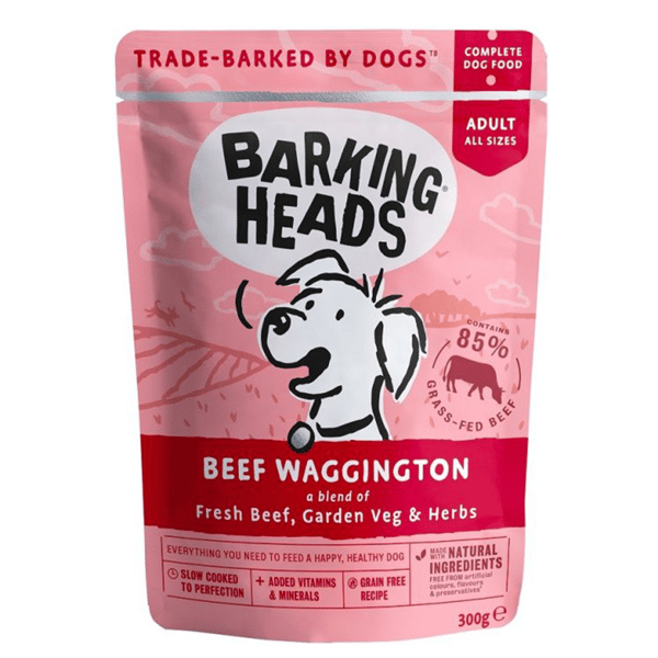 Barking Heads 狗濕糧 無穀物食用濕包 牛肉 300g (BHWB) (桃紅色) (新舊包裝隨機) (圖片1)