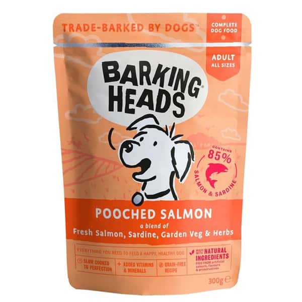 Barking Barking Heads 狗濕糧 無穀物食用濕包 三文魚 300g 300g  正面圖