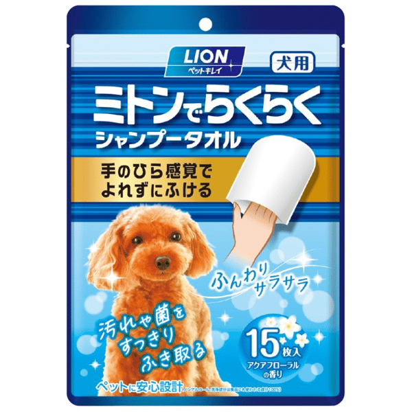 日本獅王LION Pet 輕鬆乾洗毛巾手套 花香味 犬用 15枚 (圖片1)