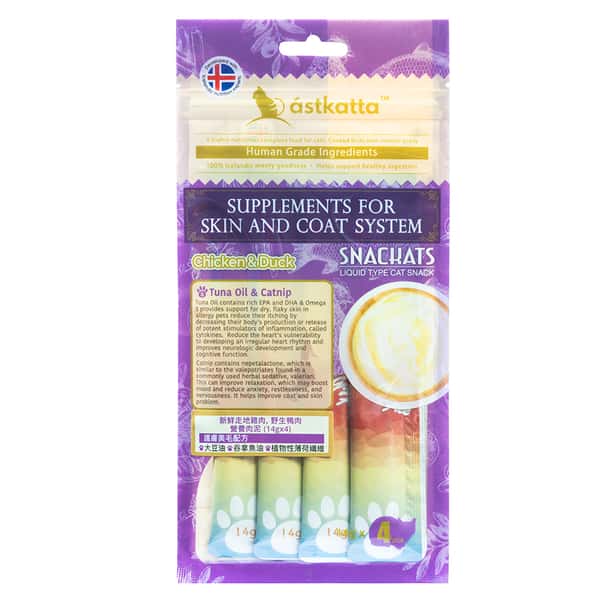 Astkatta Astkatta 貓零食 營養肉泥 護膚美毛系列 走地雞肉+鴨肉 14gx4 14g  正面圖