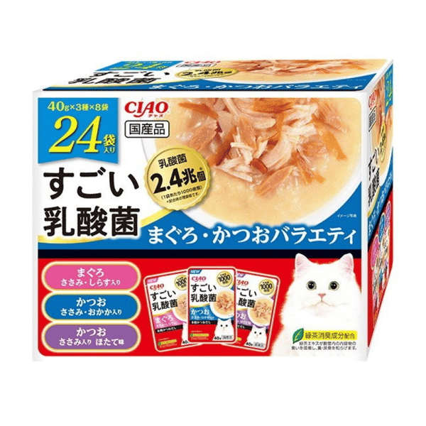 CIAO 貓濕糧 1000億個乳酸菌 金槍魚+鰹魚組合裝 40g 24袋入 (藍紅) (IC-491) (圖片1)