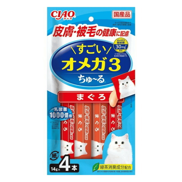 CIAO 肉泥 貓零食 驚人的歐米茄三 肌膚毛髮健康 14g 4本入 (SC-435) (圖片1)