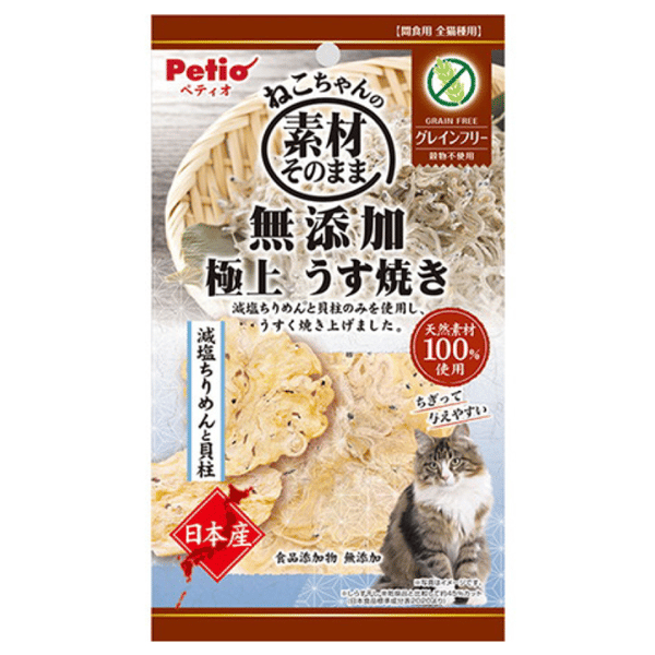 Petio 無穀物貓零食 日本產無添加 極上燒減鹽沙甸魚仔&扇貝薄片 (牛磺酸+) 3g (90602903) (圖片1)