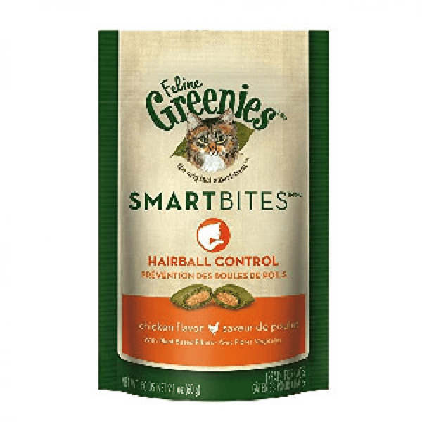 美國Greenies 美國Greenies Smart Bites 貓咪夾心餅 去毛球雞肉味 60g 60g  正面圖