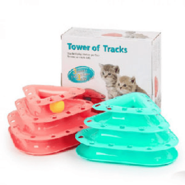 Tower of Tracks 玩具嚴選 滾球益智貓玩具 旋轉三角形層層塔 (顏色隨機) (圖片1)