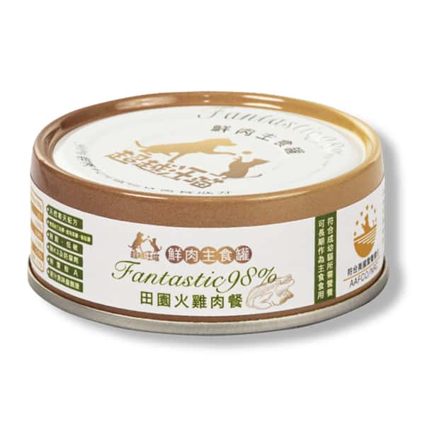 超越汪喵 超越汪喵 98%鮮肉主食罐 田園火雞肉餐 80g 80g 正面圖