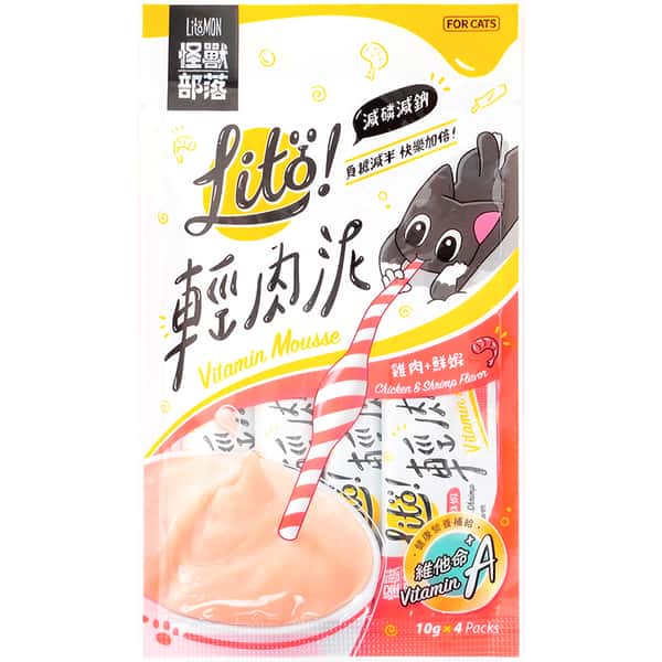 怪獸部落 怪獸部落 貓狗零食 Litö ! 輕肉泥 雞肉+鮮蝦 維他命A添加 10gx4 10g 正面圖