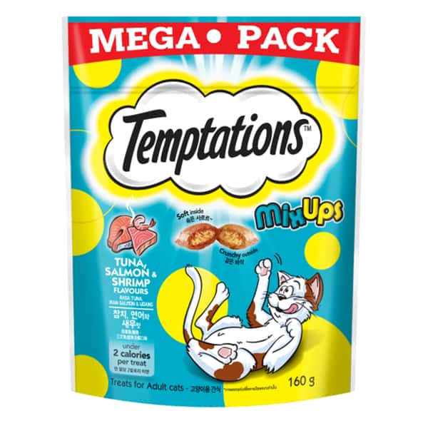 Temptations Temptations 三重奏貓零食 吞拿魚+三文魚及蝦 160g 160g  正面圖