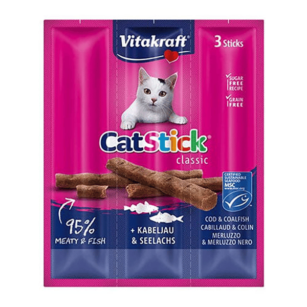 Vitakraft 貓零食 肉條 鱈魚+黑鱈條 6g*3 (VK21819B) (圖片1)