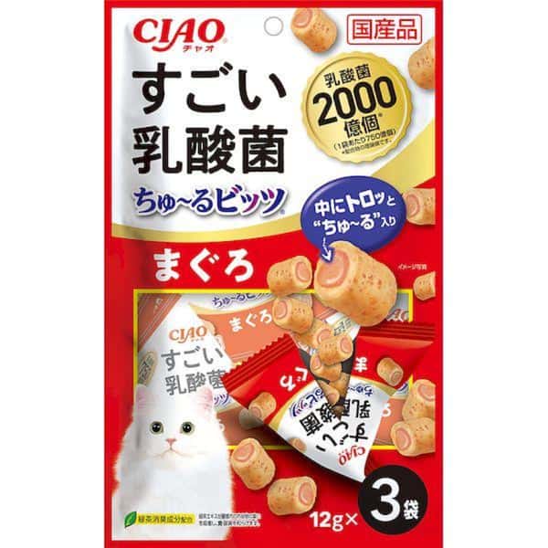CIAO CIAO 貓零食 日本2000億個乳酸菌零食粒 金槍魚味 12g 3袋入 12g 正面圖