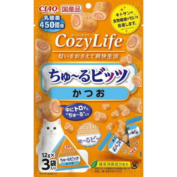 CIAO 貓零食 日本Cozy Life 450億個乳酸菌軟心零食粒 鰹魚味 12g 3袋入 (CS-242) (圖片1)