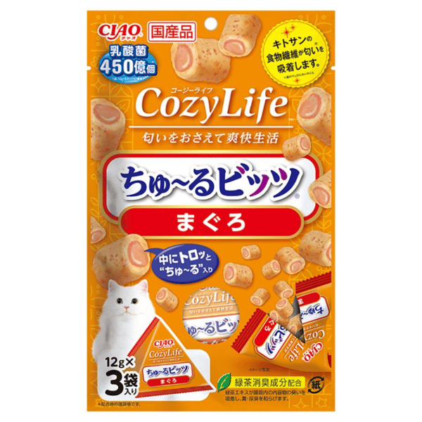 CIAO 貓零食 日本Cozy Life 450億個乳酸菌軟心零食粒 金槍魚味 12g 3袋入 (CS-241) (圖片1)