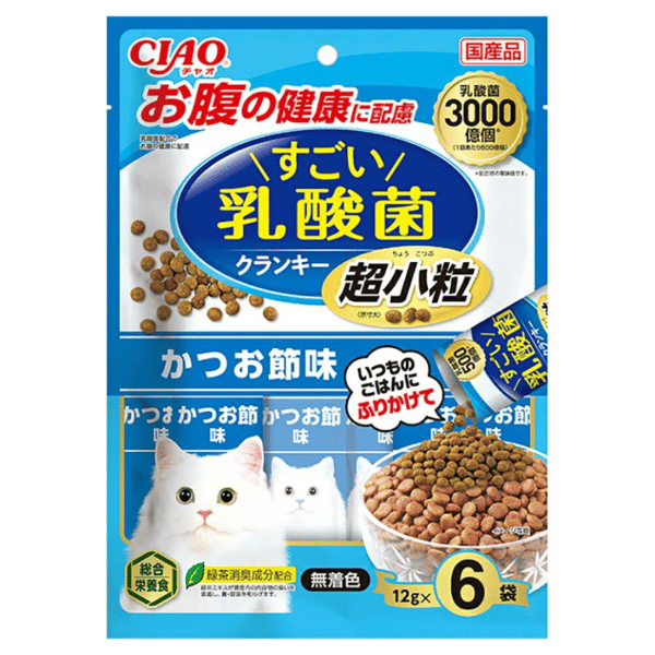 CIAO 貓糧 日本Crunky 3000億個乳酸菌 超小粒 鰹魚乾味 12g 6袋入 (P-442) (圖片1)