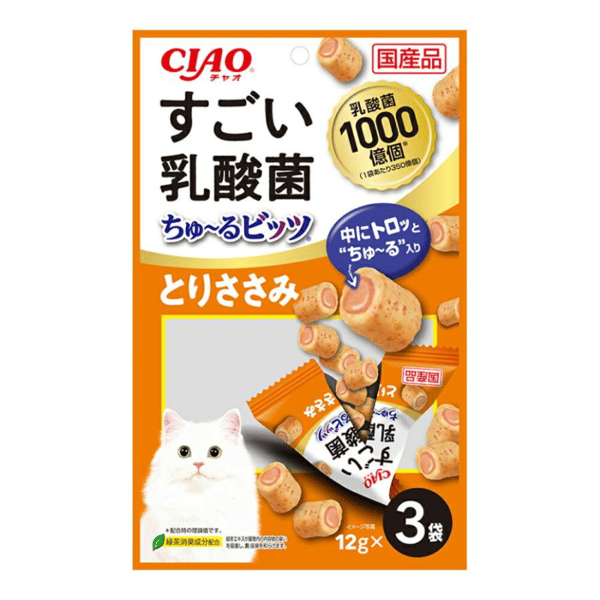 CIAO 貓零食 日本2000億個乳酸菌軟心零食粒 雞肉味 12g 3袋入 (CS-215) (圖片1)