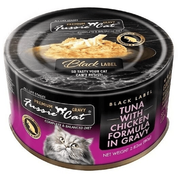 Fussie Cat 貓罐頭 肉汁主食罐(湯) 極品吞拿魚 + 雞肉 Tuna with Chicken Formula in Gravy 80g (FUG-YLC) (新舊包裝隨機發貨) (圖片1)