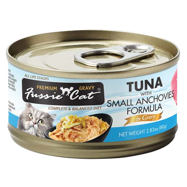 Fussie Fussie Cat 貓罐頭 肉汁主食罐 極品吞拿魚 + 小鯷魚 Tuna with Small Anchovies Formula in Gravy 80g 80g 正面圖