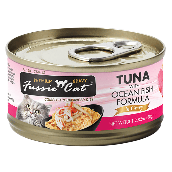 Fussie Fussie Cat 貓罐頭 肉汁主食罐 極品吞拿魚 + 海魚 Tuna with Ocean Fish Formula in Gravy 80g 80g  正面圖