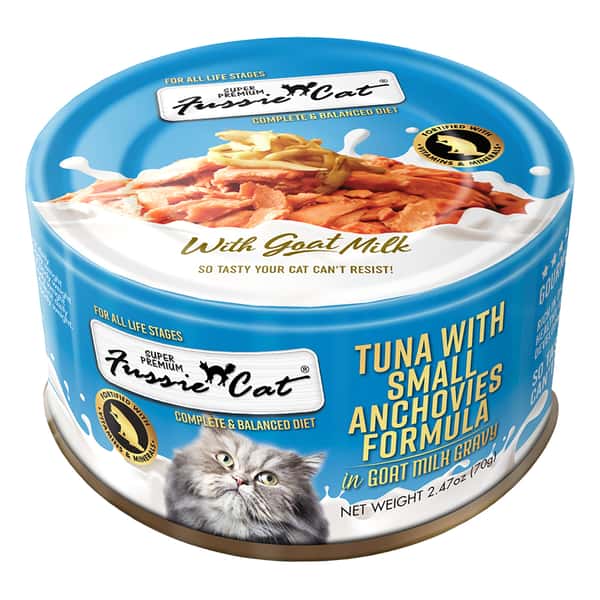 Fussie Cat 貓罐頭 主食罐 極品吞拿魚 + 小鯷魚 Tuna with Small Anchovies Formula in Goat Milk Gravy 70g (FUM-SLC) (圖片1)
