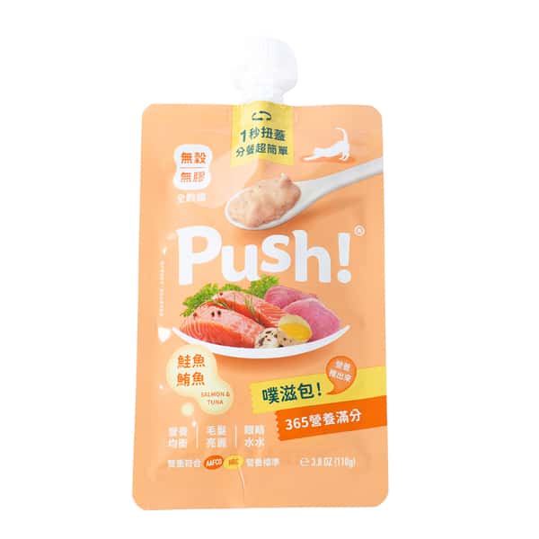 Push! Push! 噗滋包 嚴選貓咪主食肉泥 三文魚+吞拿魚 110g 110g 背面圖