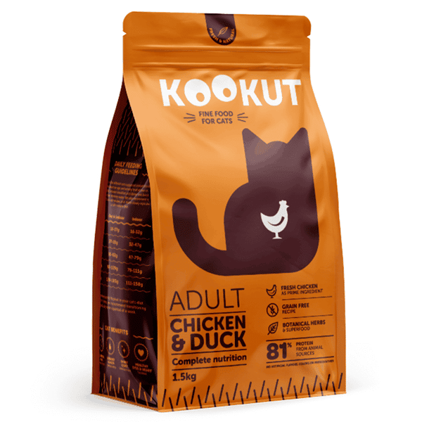 KOOKUT KOOKUT 天然無穀物成貓糧 雞肉鴨肉 1.5kg 5kg 正面圖