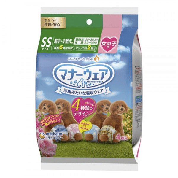 Unicharm ⺟⽝⽤禮儀褲-SS-碼 2.5-4kg 20-30cm 4片 (ucj2ss1) (圖片1)