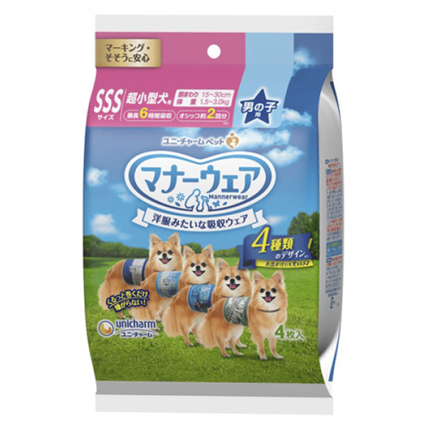 Unicharm 公⽝⽤禮儀褲-SSS-碼 1.5-3kg 15-30cm 4片 (ucj1sss1) (圖片1)