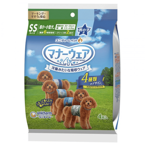 Unicharm 公⽝⽤禮儀褲-SS-碼 2.5-4kg 30-35cm 4片 (ucj1ss1) (圖片1)