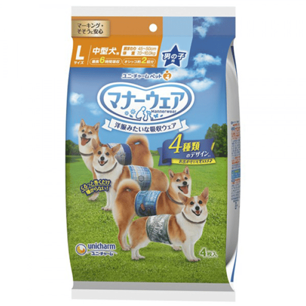 Unicharm 公⽝⽤禮儀褲-L-碼 7-10kg 45-50cm 4片 (ucj1l1) (圖片1)