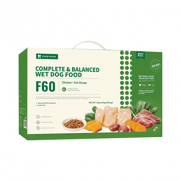 FOOD CHAIN F60成⽝全營養低溫鮮煮主⻝糧 雞⾁+吞拿⿂ 100g 30包裝 (fc90351) (圖片1)