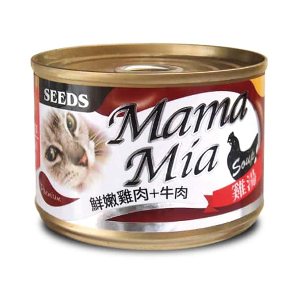 SEEDS 貓罐頭 Mamamia機能雞湯罐 鮮嫩雞⾁+⽜⾁+⽜磺酸 170g (ma03)  (圖片1)