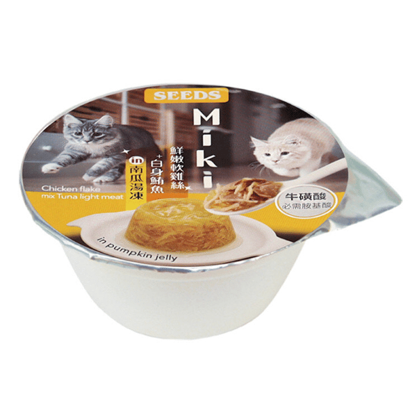 SEEDS 貓罐頭 Miki 特級機能愛貓餐杯 鮮嫩軟雞絲+⽩身鮪⿂ in 南⽠湯凍 80g (miki03s) (圖片1)