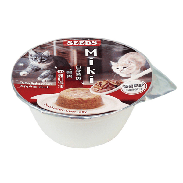 SEEDS 貓罐頭 Miki 特級機能愛貓餐杯 ⽩身鮪⿂+鴨⾁ in 雞肝湯凍 80g (miki06s) (圖片1)