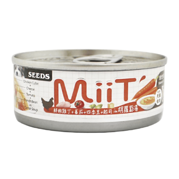 SEEDS 狗罐頭 MiiT雞丁機能湯罐 鮮嫩雞丁胡蘿蔔湯佐番茄四季⾖起司 80g (mt03) (圖片1)