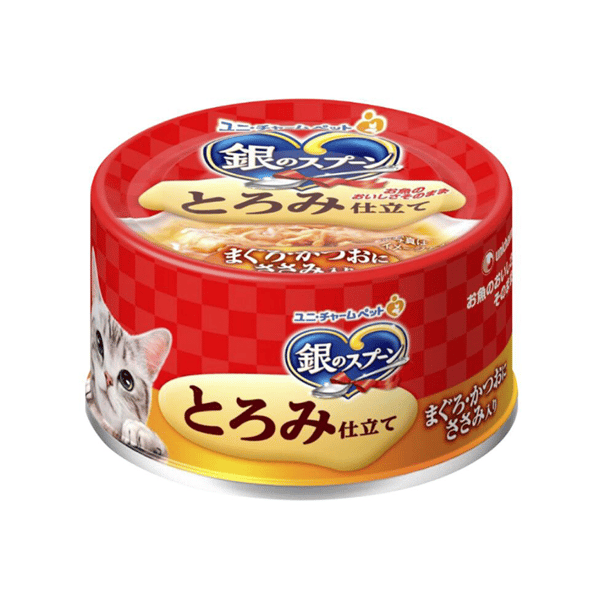 Unicharm 貓罐頭 銀匙成貓濃湯罐頭 鰹魚金槍魚配方+雞肉 70g (uc30778) (圖片1)