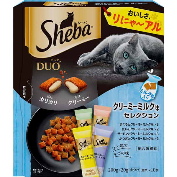 Sheba Sheba Duo Plus 貓零食 日本貓貓夾心酥 奶油牛奶味 20g 10袋入 20g 正面圖