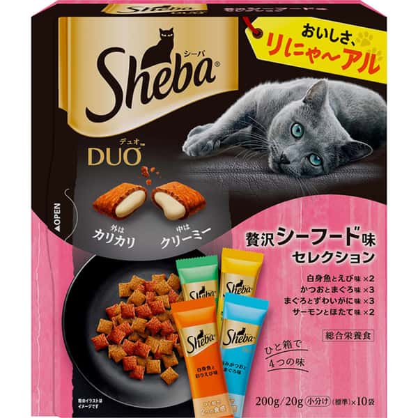 Sheba Sheba Duo 貓零食 日本貓貓夾心酥 精選奢華海鮮味 20g 10袋入 20g 正面圖