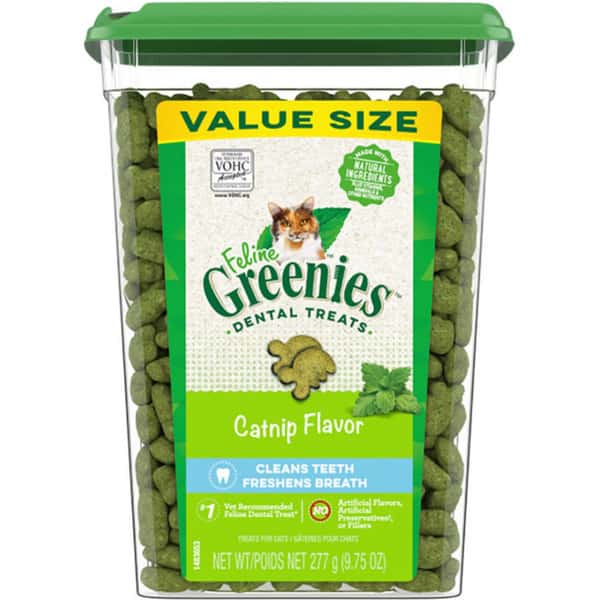 Greenies Greenies Feline貓齒靈 貓零食 貓貓潔齒餅 珍寶桶 貓草味 9.75oz 75oz  正面圖