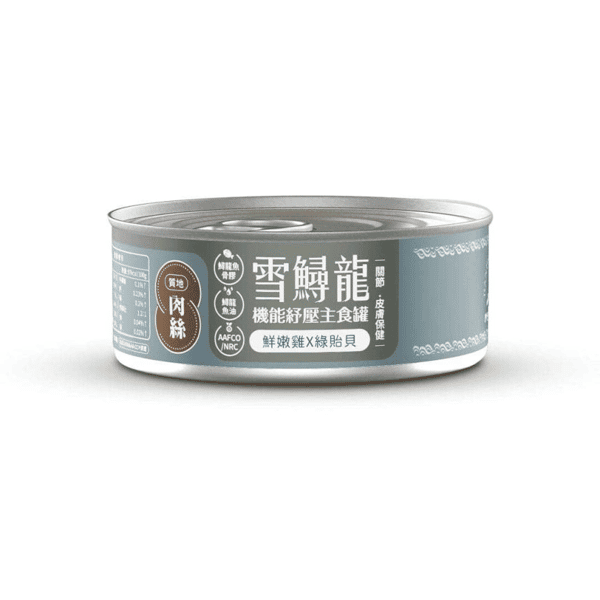 ⽑爪村 雪鱘龍機能紓壓 主食貓罐頭 肉絲系列 鮮嫩雞+綠貽⾙ 80g (910238) (圖片1)