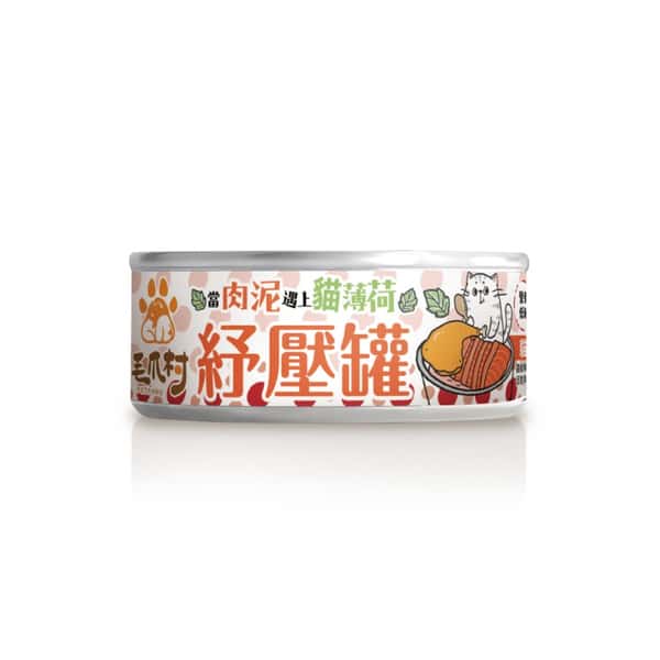 ⽑爪村 貓薄荷紓壓 主食貓罐頭 ⾁泥系列 鮭⿂雞 80g (910061) (圖片1)
